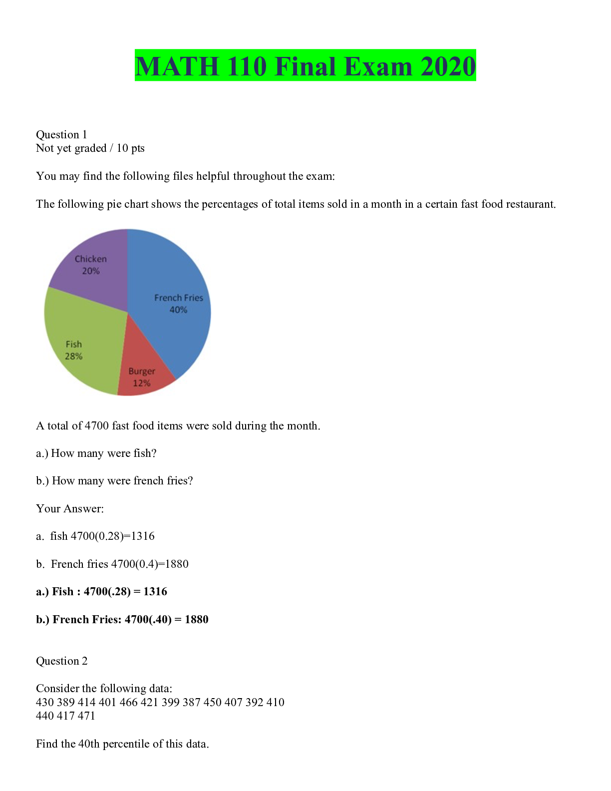 Preview image of MATH 110 Final Exam 2020 document